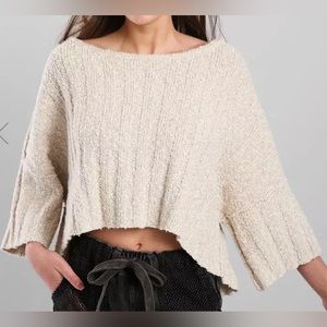 Cream Knit Crop Off the Shoulder Sweater